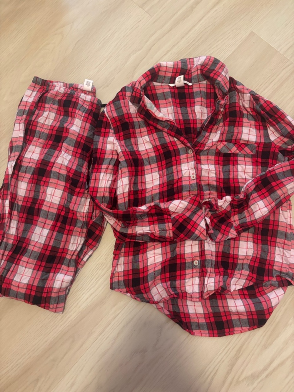Victoria's Secret Red and Black Plaid Button-Front Pajama Set
